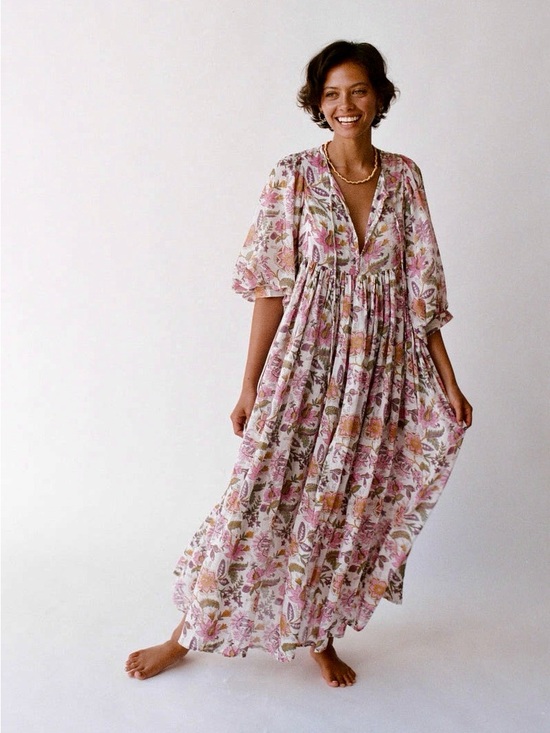 Daughters of India Dresses & Skirts - Daughters of India Kyra Maxi Dress Fuchsia Bloom Pink Floral M EUC